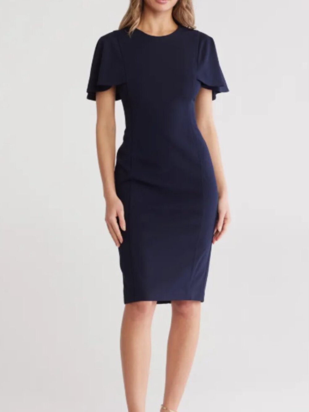 Calvin Klein NWT Size 6 Navy Blue Flutter Sleeve Sheath Midi Dress